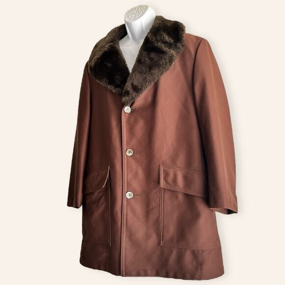 VTG Sears Brown Faux Fur Collar Trench Coat – Size 42L - Picture 4 of 7